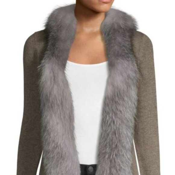 Sofia Cashmere Fox Fur-Trim Open Front Cashmere Cardigan Sweater - Picture 1 of 9